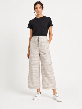 NWOT EDUN SZ 0 CROP FLARE BEIGE TWEED PANTS